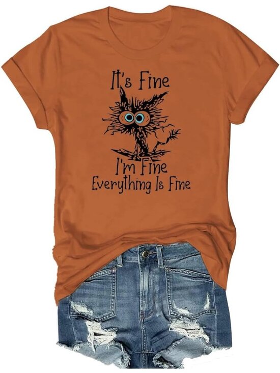 Tops - Women's Burnt Orange Short Sleeve Sayings Loose Fit Casual Tops Imported T Shirt